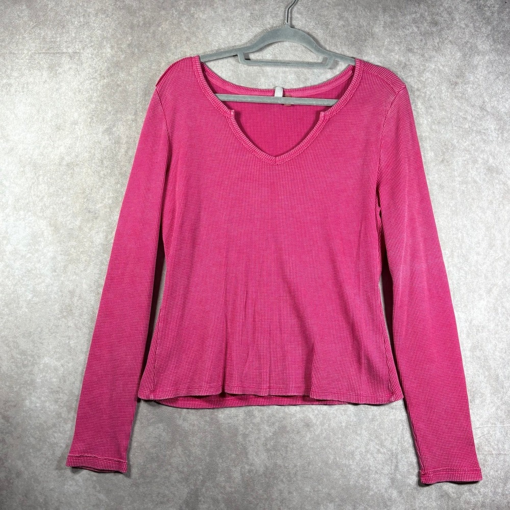Pilcro Athropologie Shirt Womensβ Size XL Pink Waffle Knit Thermal Long Sleeves
